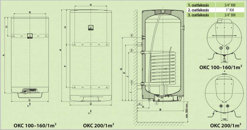 OKC 100 /1m2, Fali elektromos fűtésű, 1 hőcserélős (1 m2) indirekt tároló