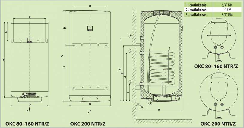 OKC 100 NTR/Z, Fali 1 hőcserélős (1 m2) indirekt fűtésű forróvíztároló