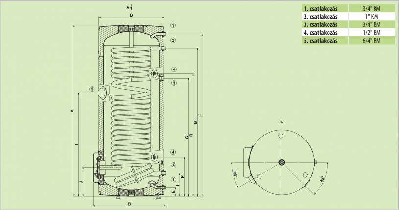 Drazice OKC 250 NTR/HP álló, 1 hőcserélős indirekt tároló hősszivattyús rendszerhez
