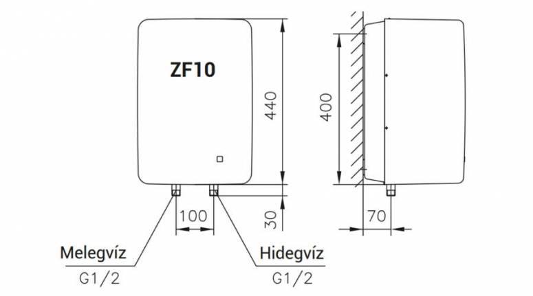 Hajdu ZF10, 10 literes felső elhelyezésű villanybojler